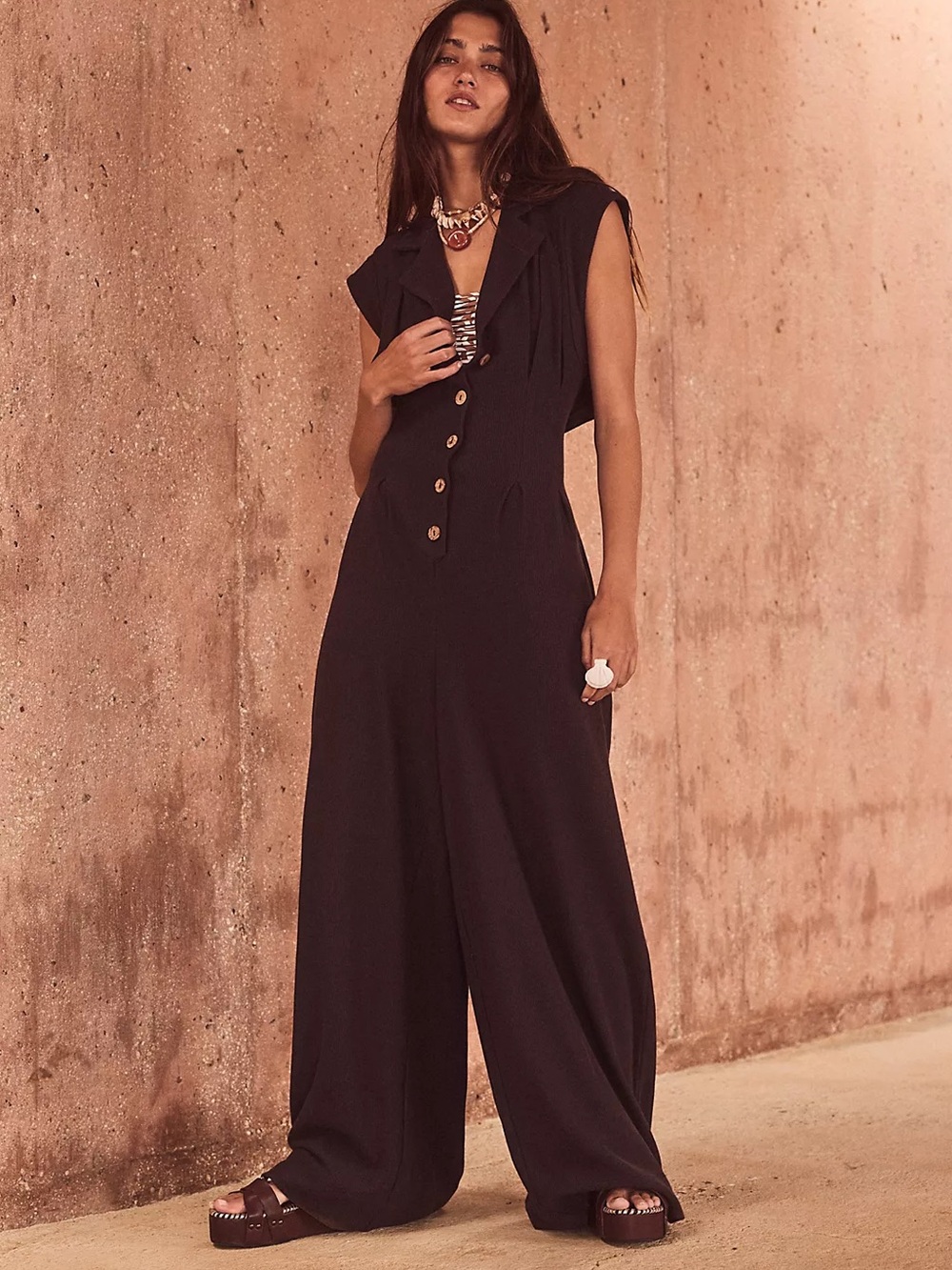 Free People Shasta One Piece Jumpsuit in Chocolate Brown